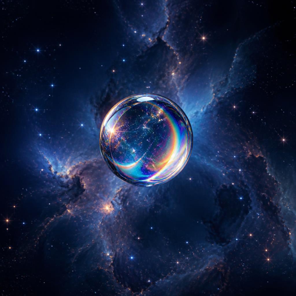 A drop of water suspended in cosmic space